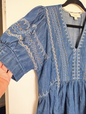 Nurture by Westbound Denim-Blue Indigo Embroidered V-Neck Midi Dress